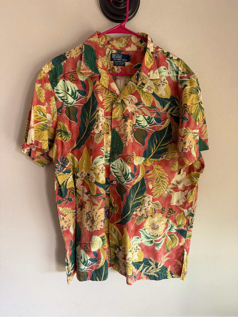 Ralph Lauren Coral Red Tropical Floral Button-Down Shirt